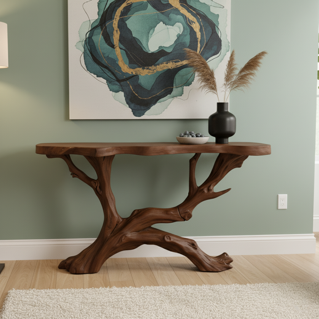Sculptural Driftwood Console Table