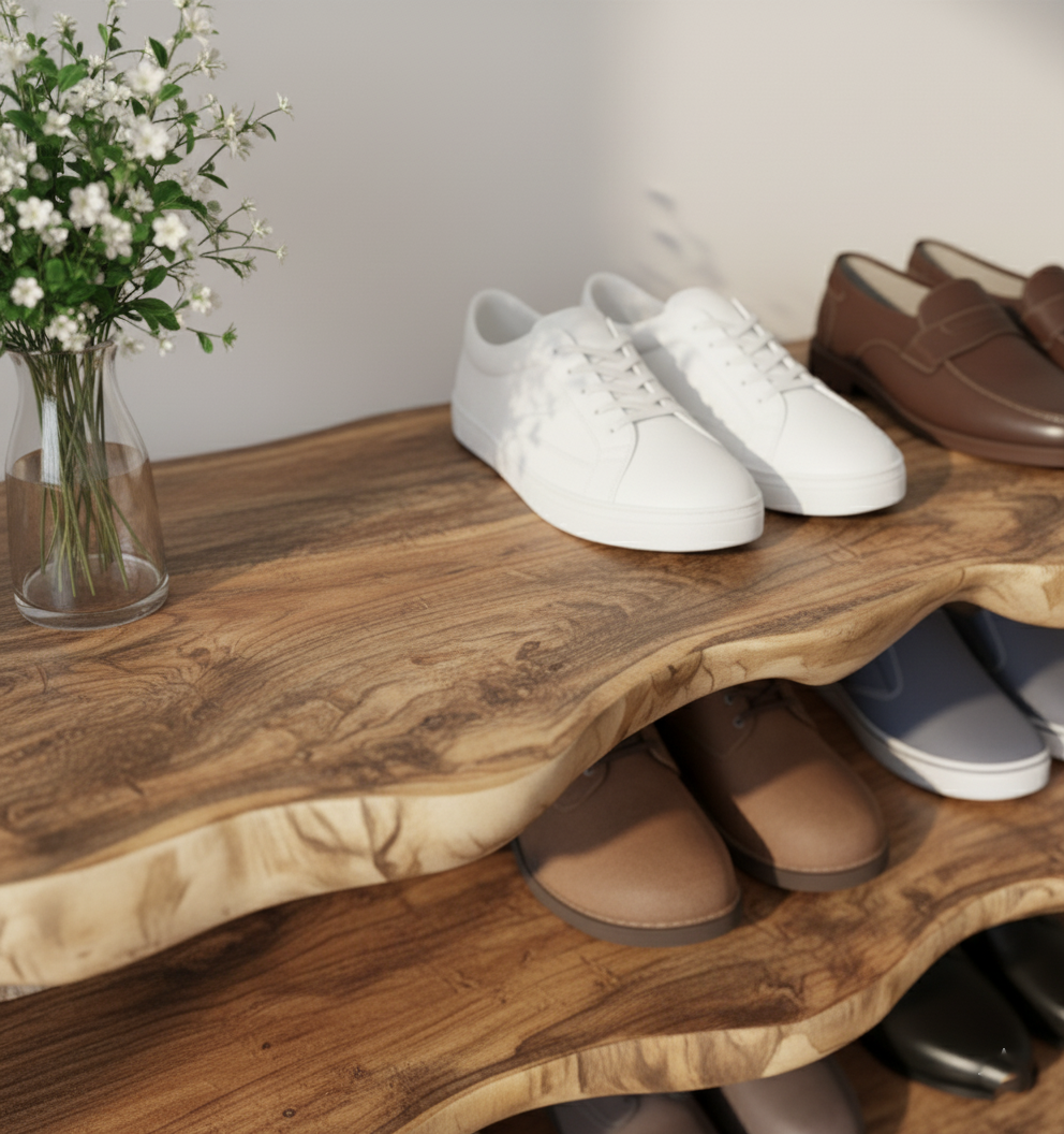 Live Edge Tiered Shoe Rack