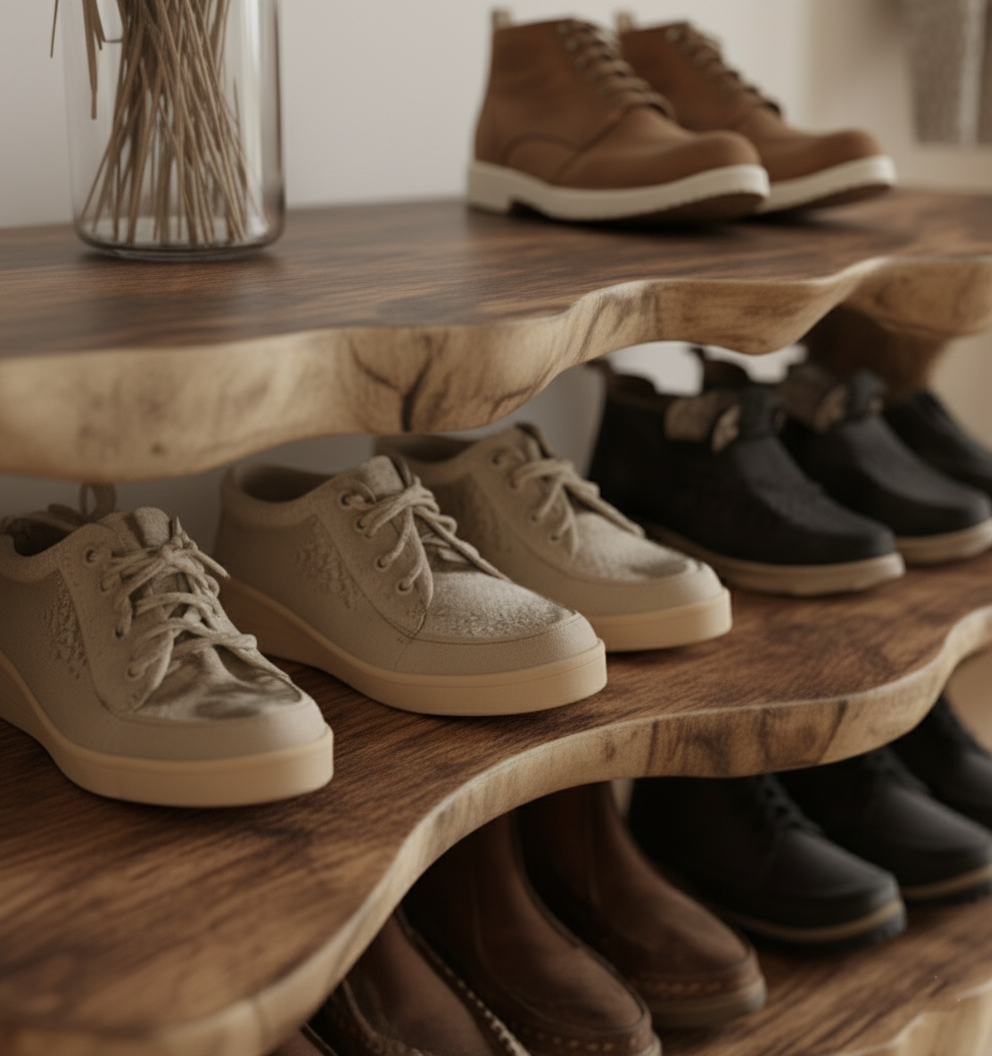Live Edge Tiered Shoe Rack