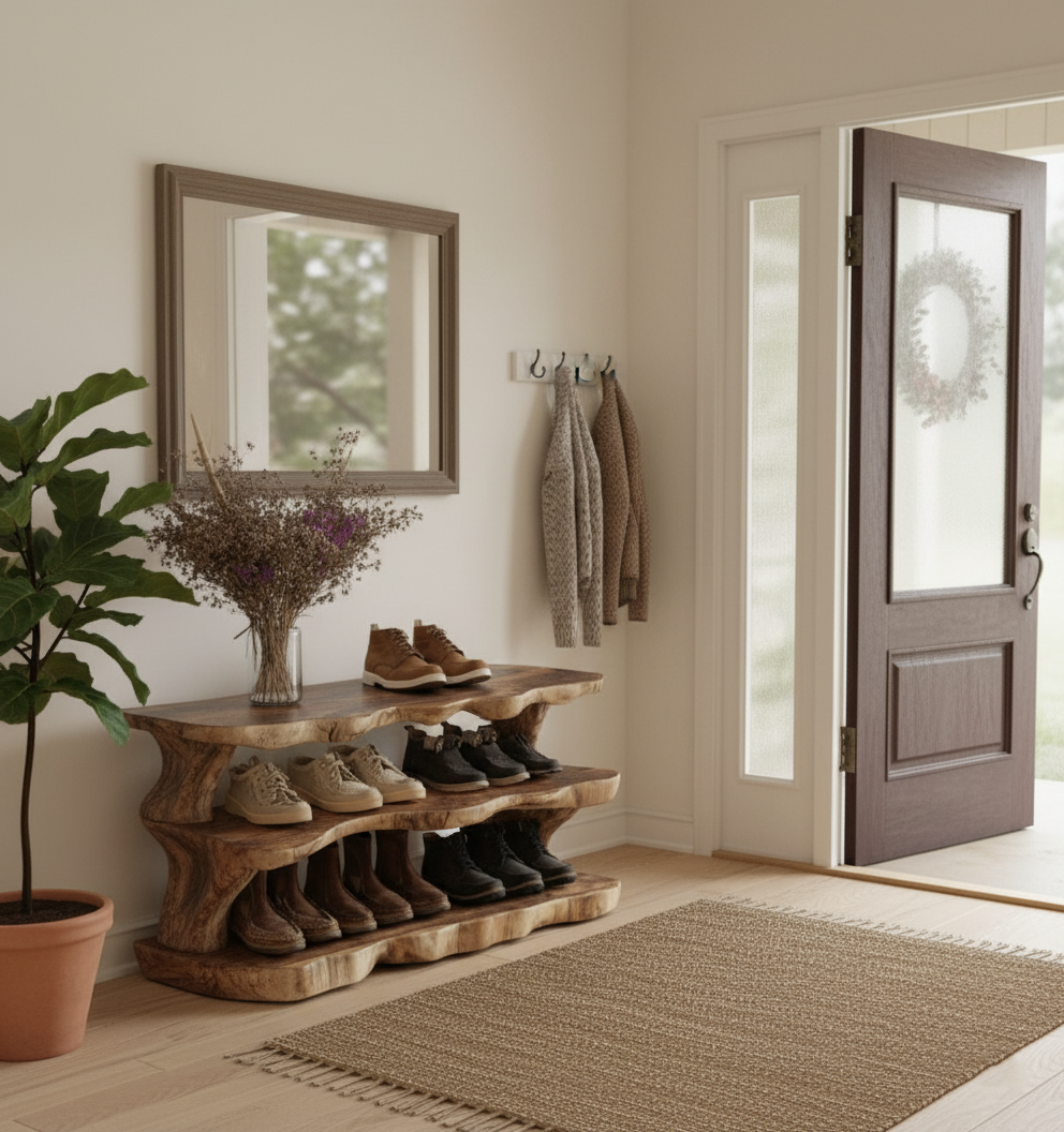 Live Edge Tiered Shoe Rack