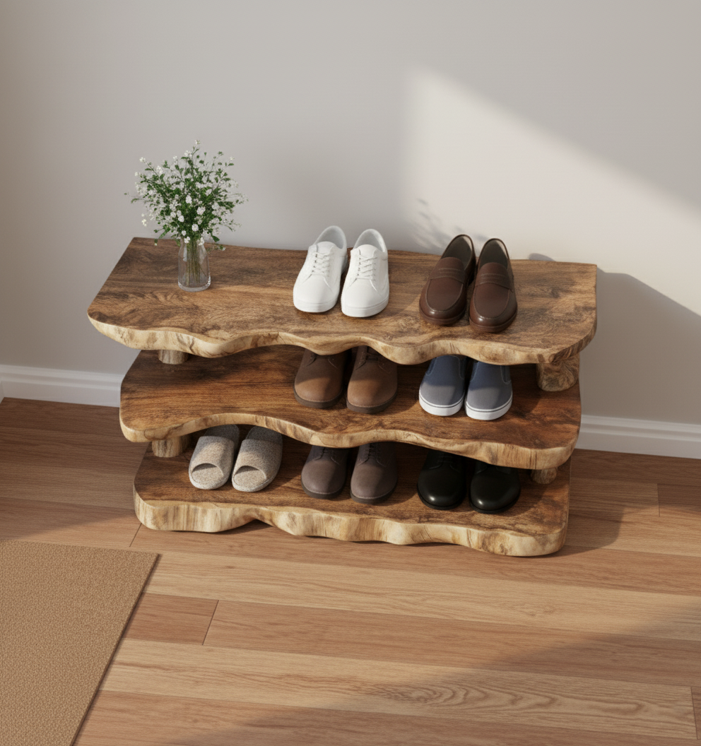 Live Edge Tiered Shoe Rack