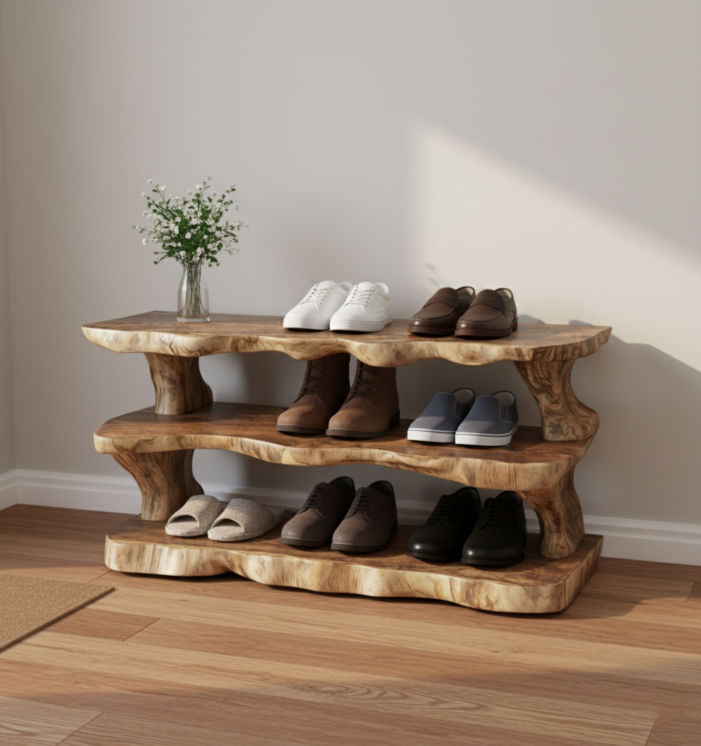 Live Edge Tiered Shoe Rack