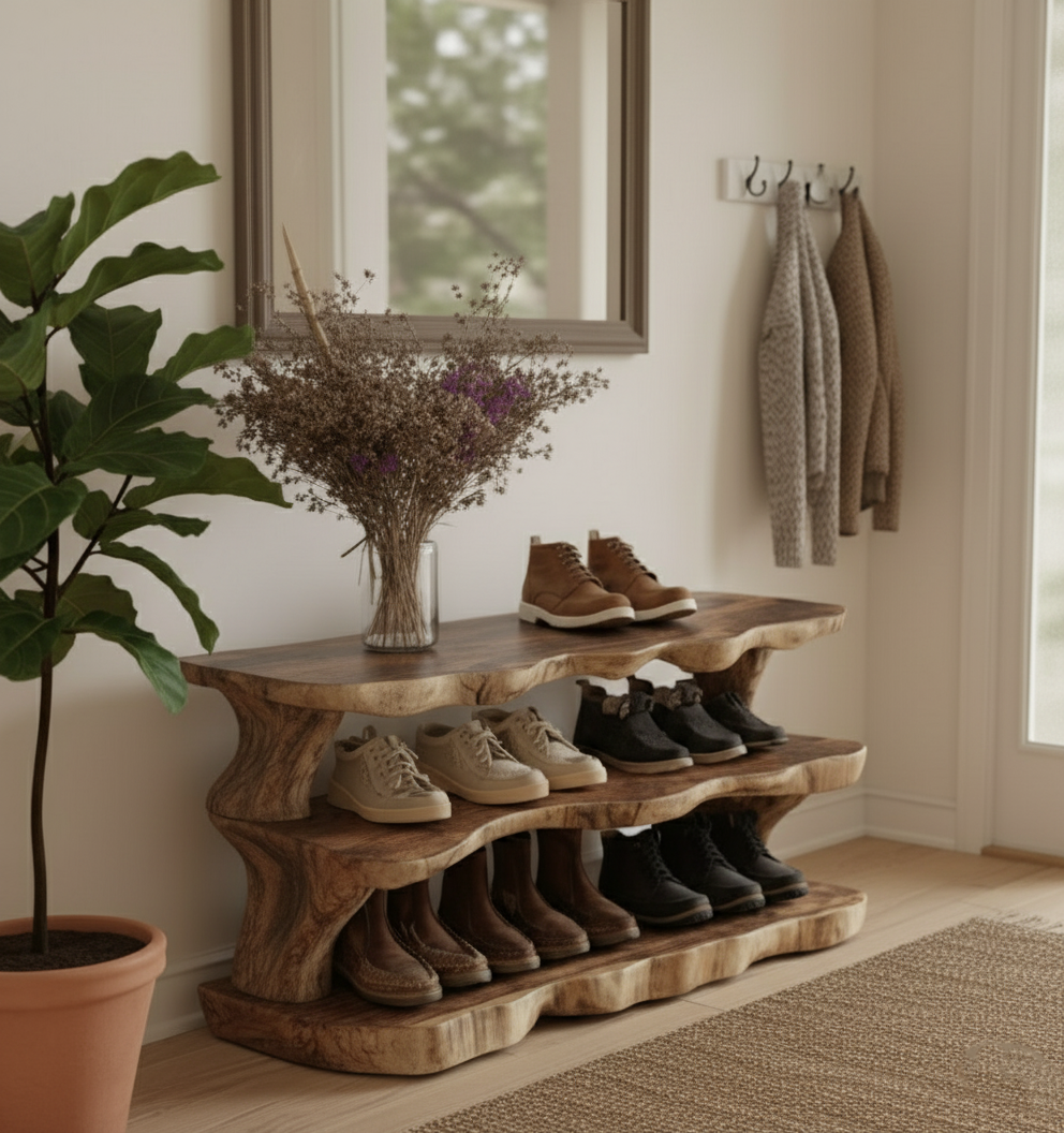 Live Edge Tiered Shoe Rack