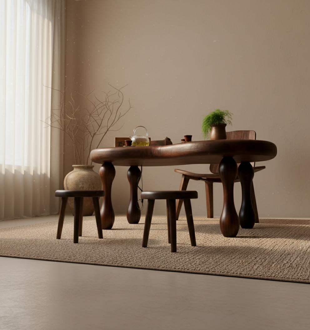 Walnut Wood Table with Chairs 4-Piece Set