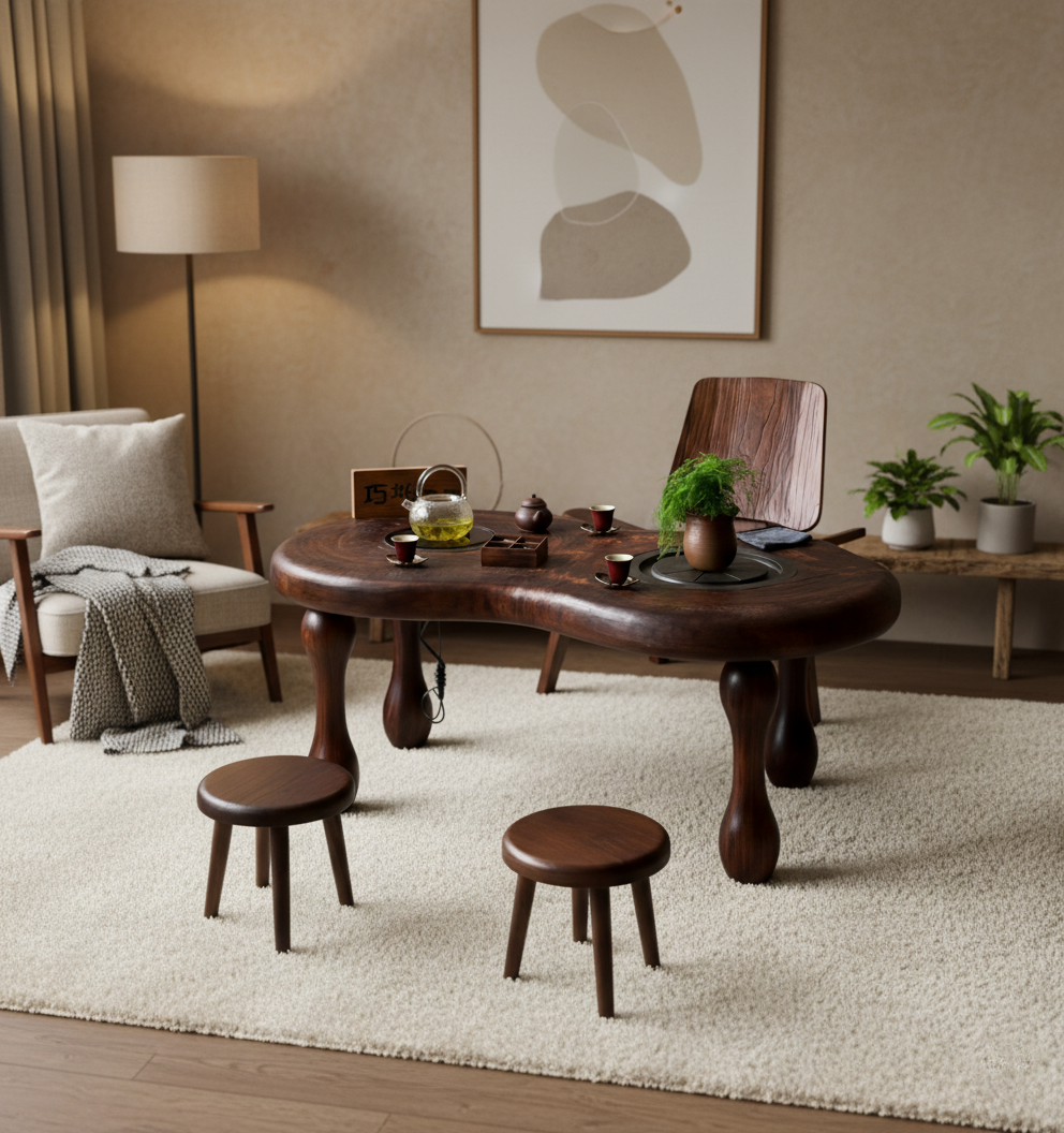 Walnut Wood Table with Chairs 4-Piece Set