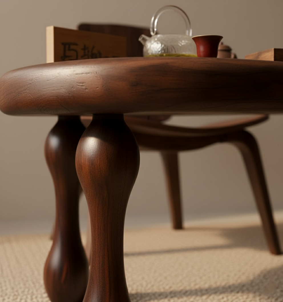Walnut Wood Table with Chairs 4-Piece Set
