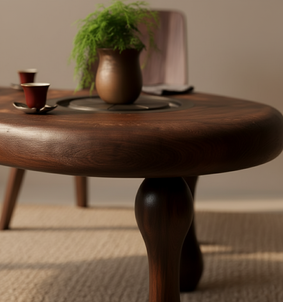 Walnut Wood Table with Chairs 4-Piece Set