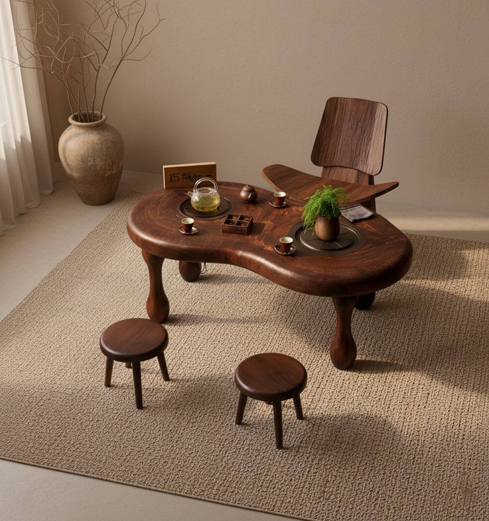 Walnut Wood Table with Chairs 4-Piece Set