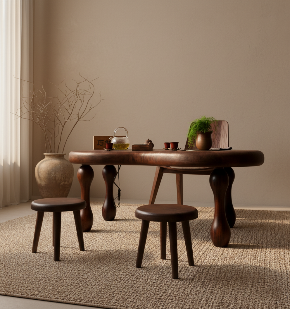 Walnut Wood Table with Chairs 4-Piece Set