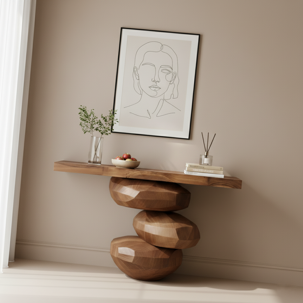Sculptural Wood Console Table
