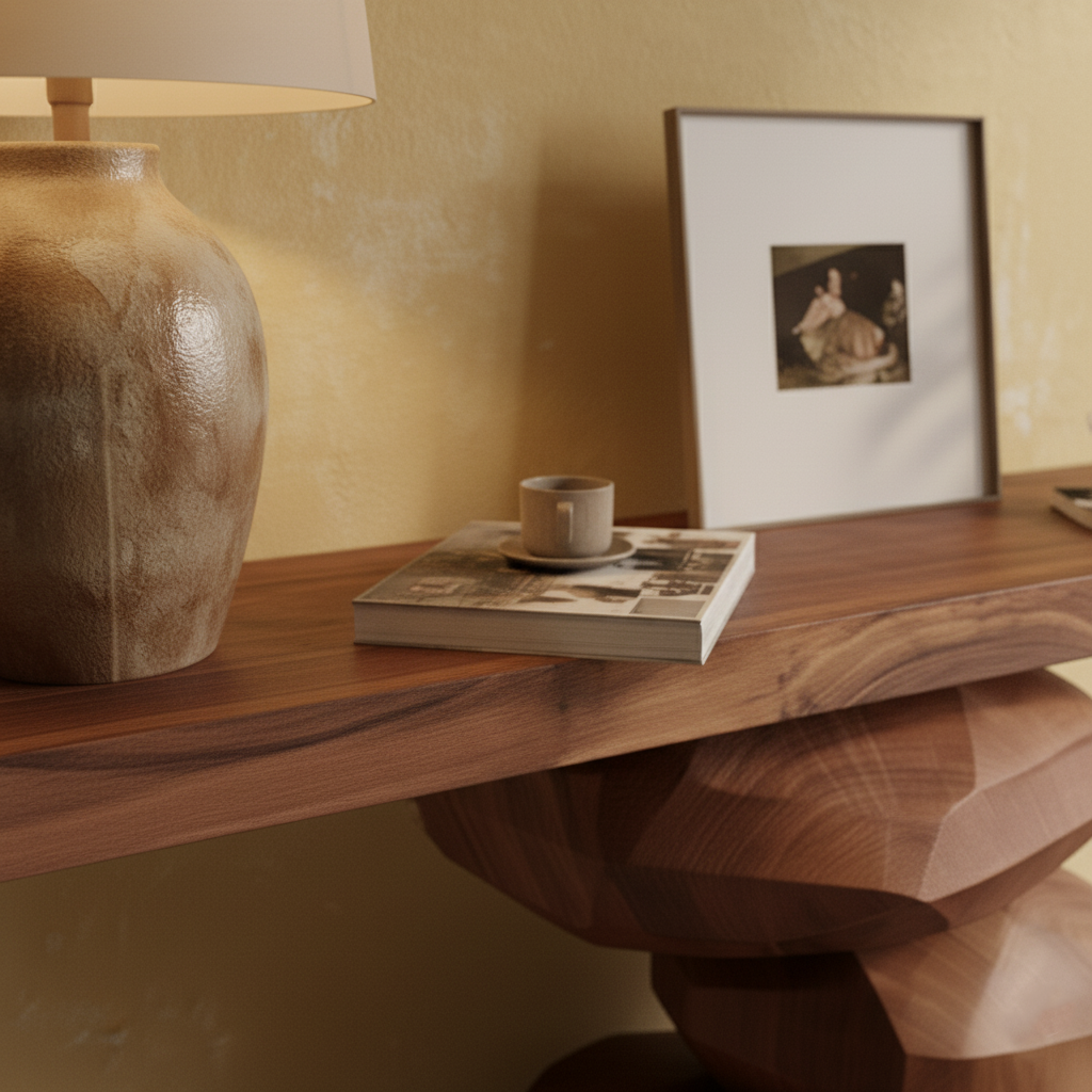 Sculptural Wood Console Table