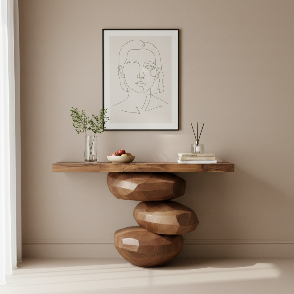 Sculptural Wood Console Table