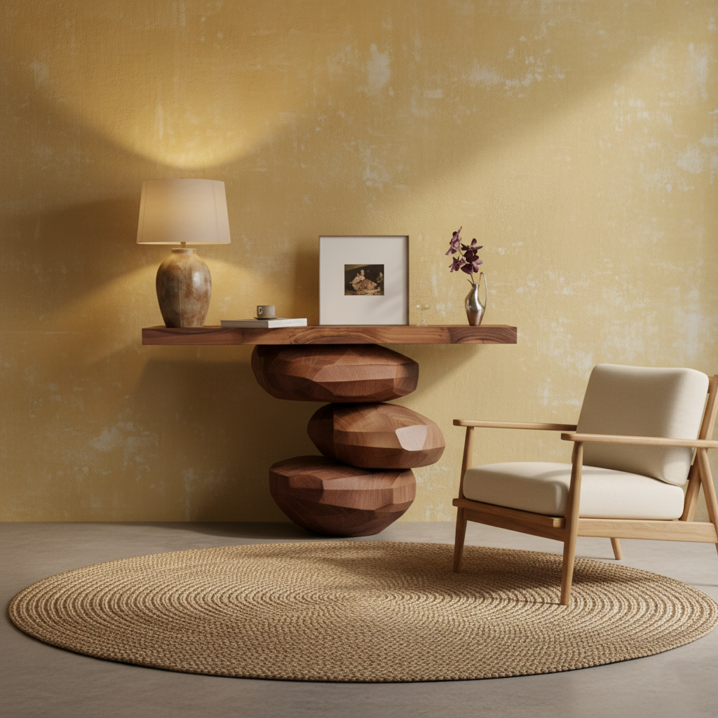 Sculptural Wood Console Table