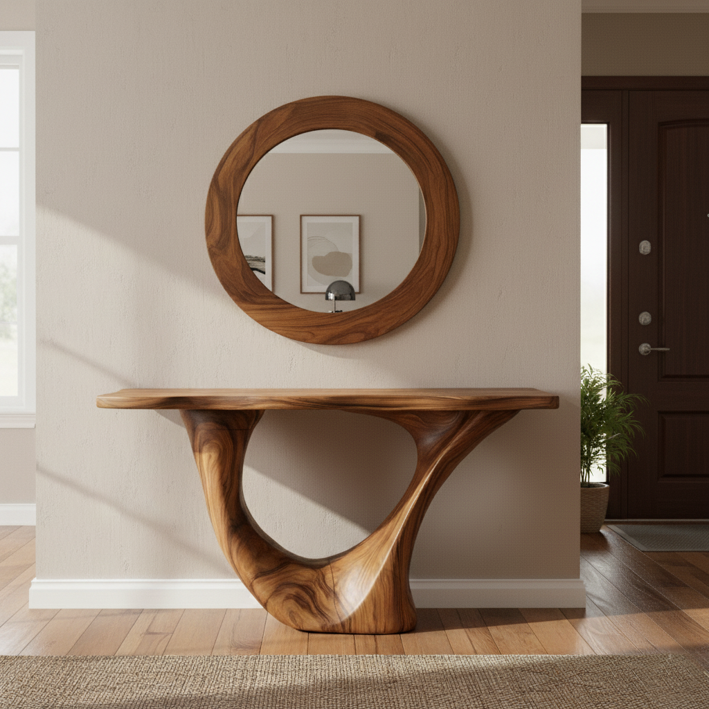 Sculptural Console Table & Mirror Set