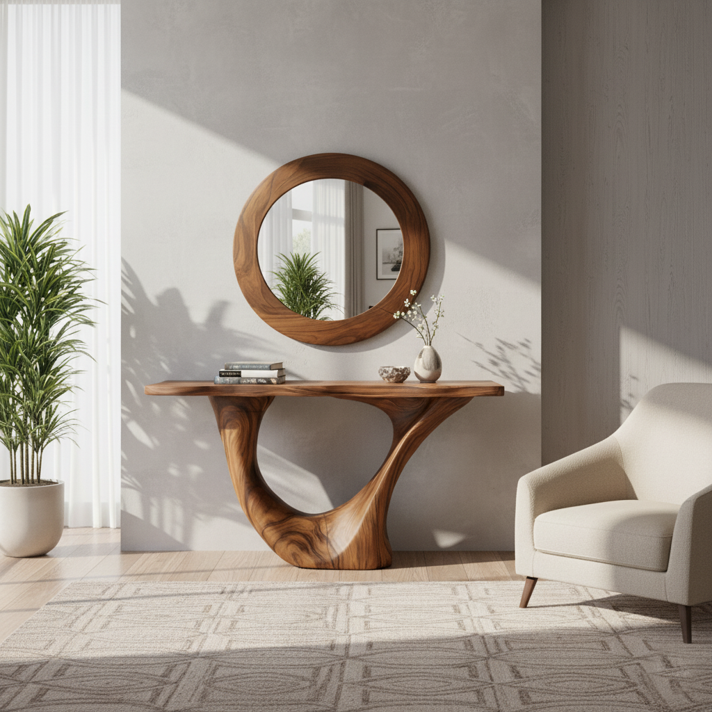 Sculptural Console Table & Mirror Set