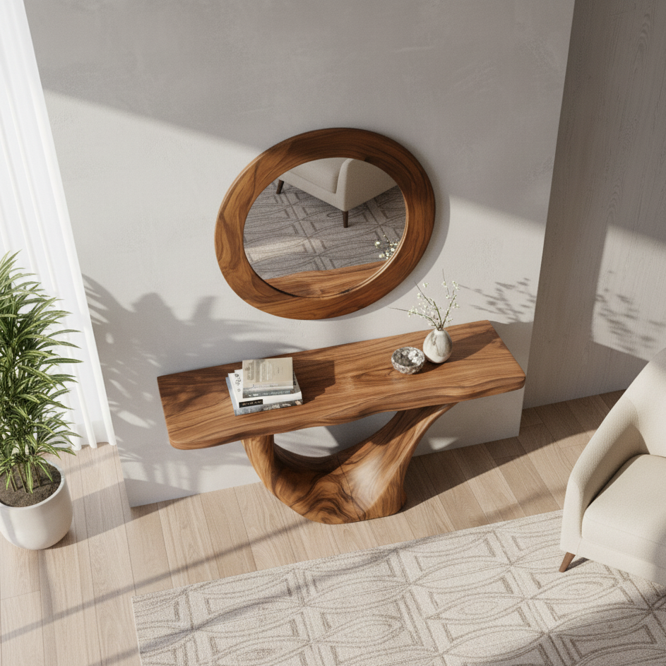 Sculptural Console Table & Mirror Set