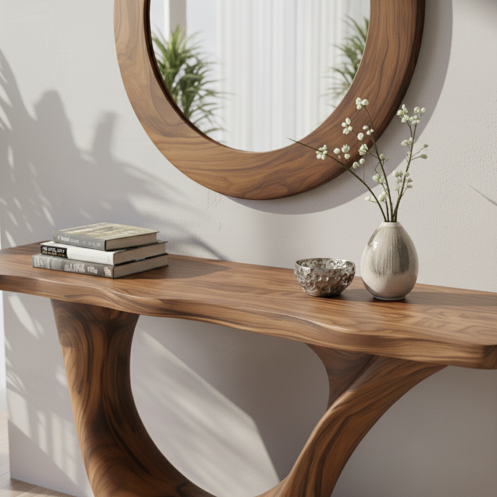 Sculptural Console Table & Mirror Set