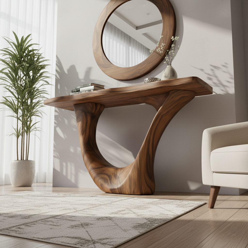 Sculptural Console Table & Mirror Set