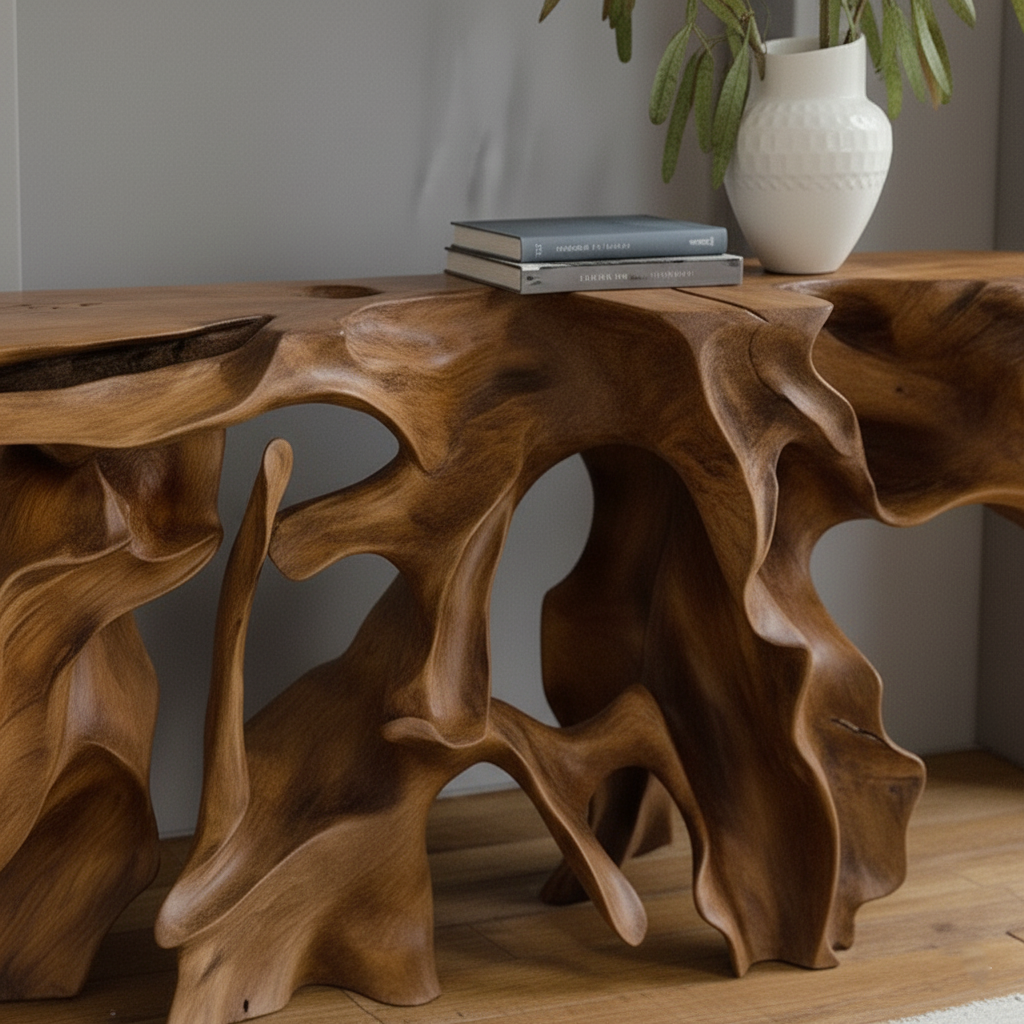 Abstract Roots Grid Wood Console
