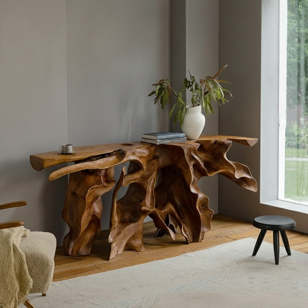 Abstract Roots Grid Wood Console