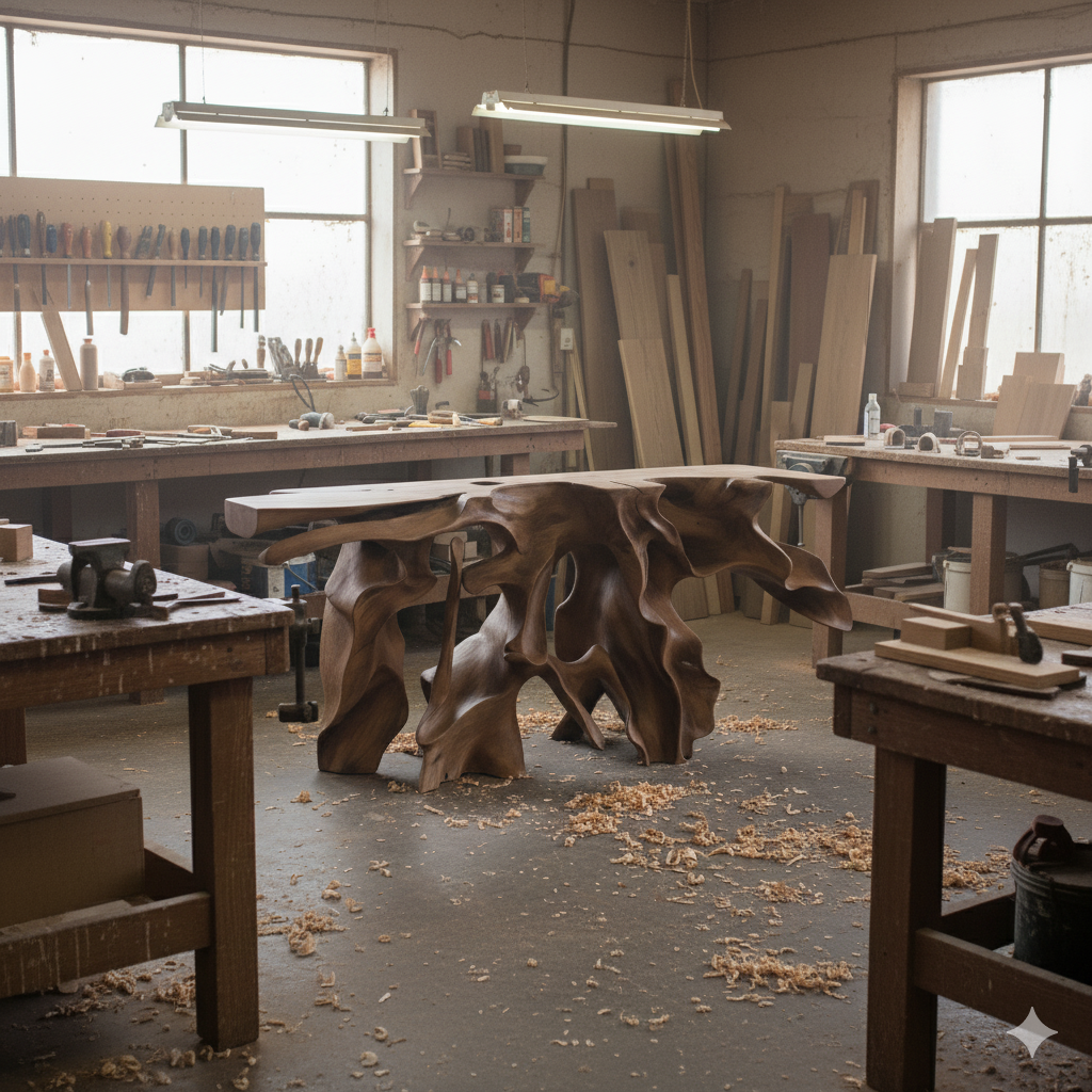 Abstract Roots Grid Wood Console