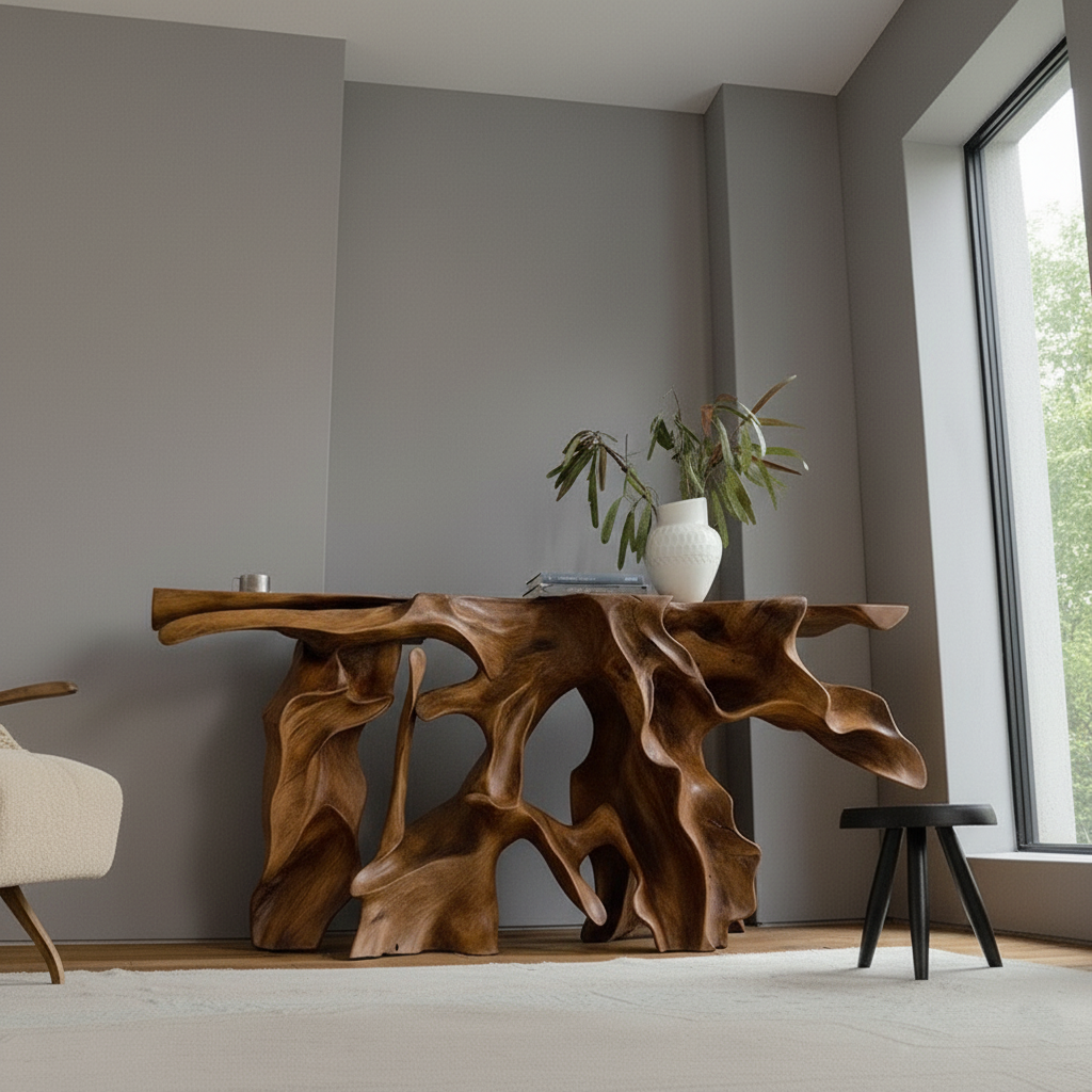 Abstract Roots Grid Wood Console