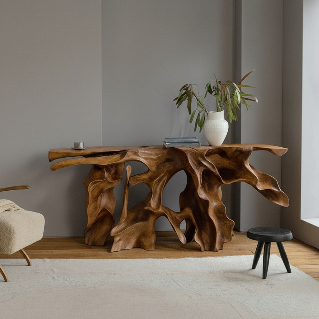 Abstract Roots Grid Wood Console