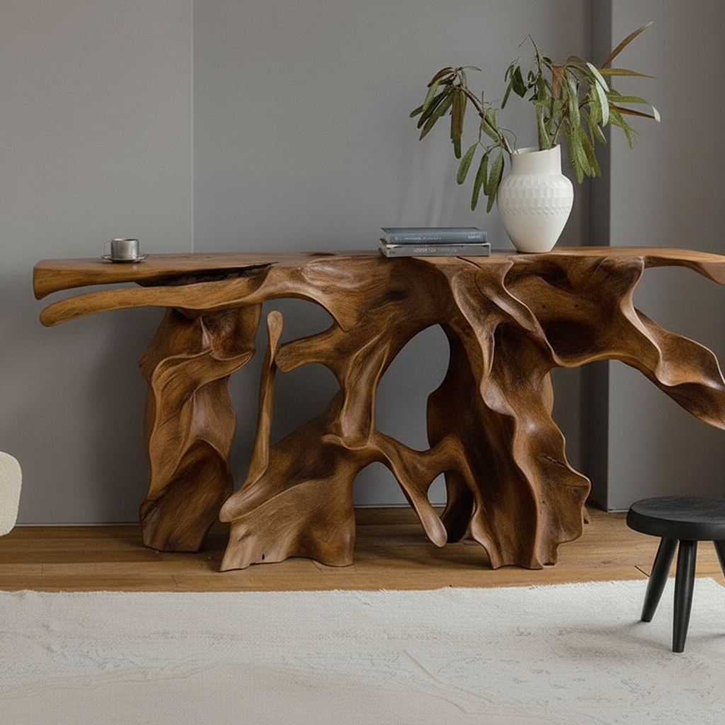 Abstract Roots Grid Wood Console