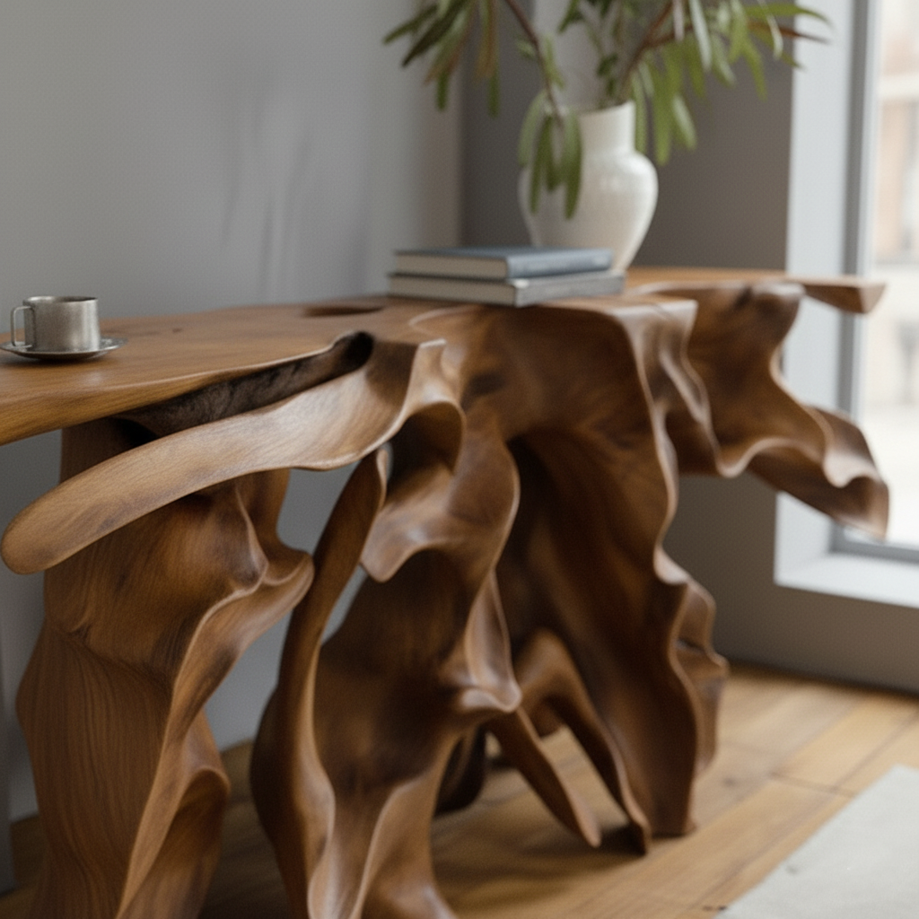 Abstract Roots Grid Wood Console